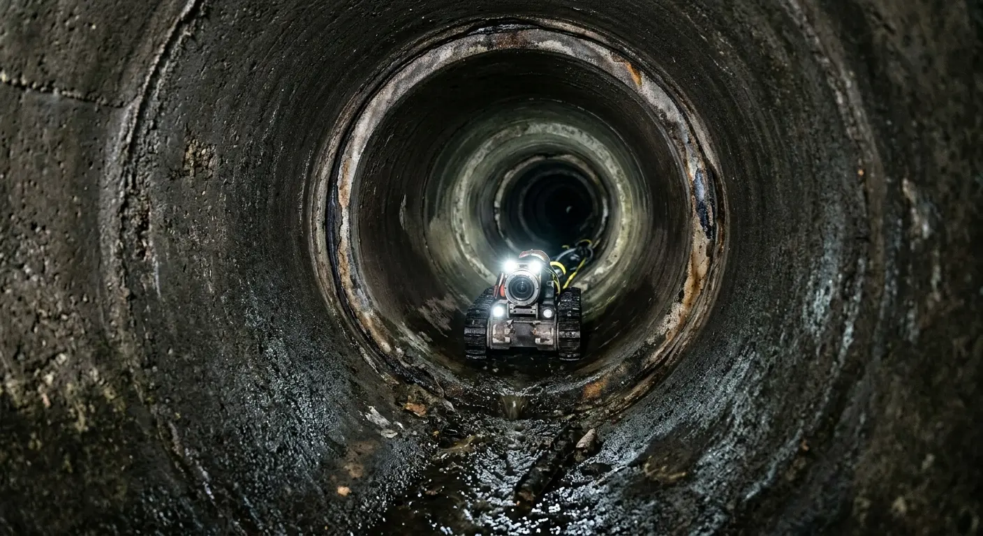 Robotic sewer camera inspecting pipe interior for Sewer Line Cleaning in River Ridge
